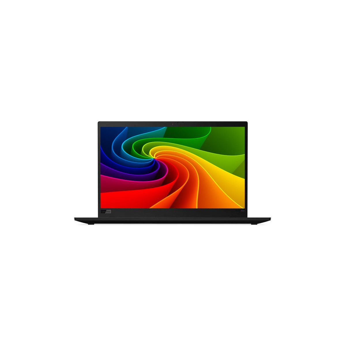 Schwarzer Laptop mit einem bunten, wirbelnden Hintergrundbild.