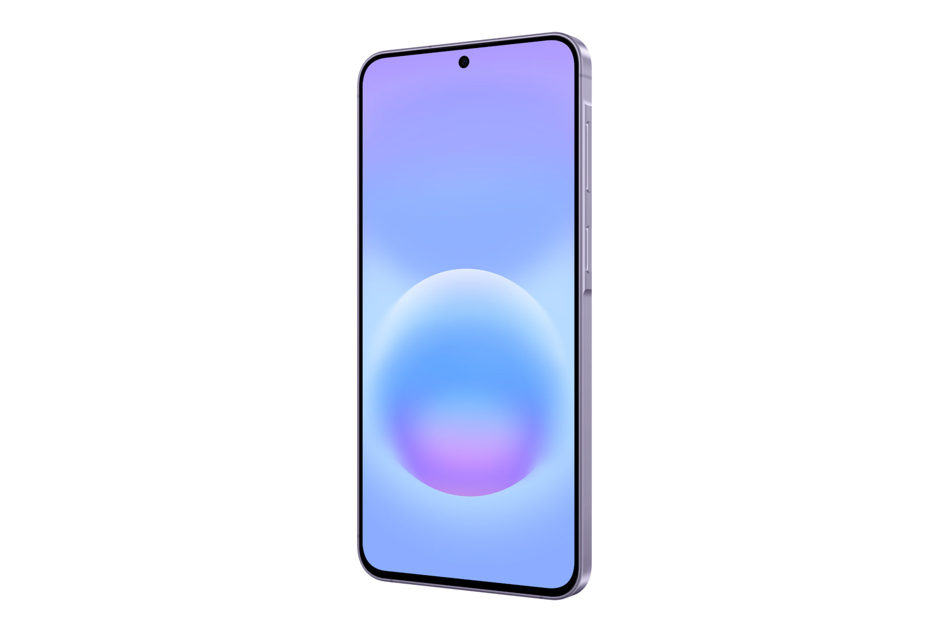 Uno smartphone viola con uno sfondo circolare blu e viola.