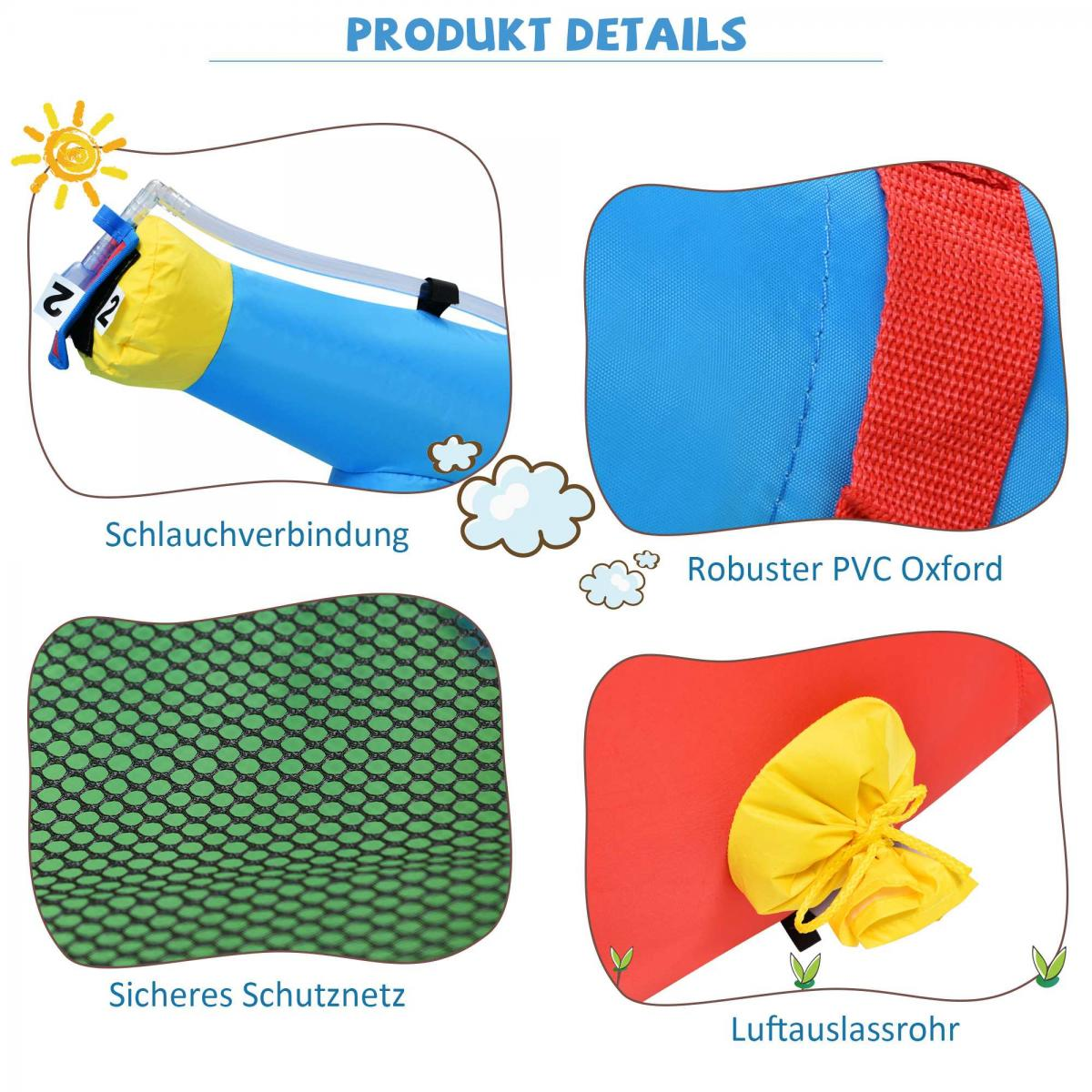 Produktdetails: Schlauch, Oxford-Gewebe, Netz und Luftventil.
