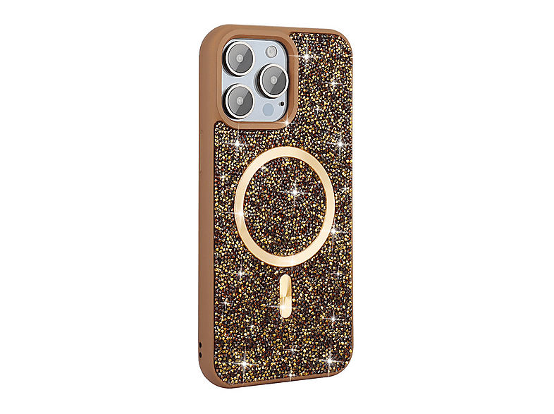 LOPARD iPhone 15 Pro Uyumlu Pırlanta Tasarımlı Mgsafe Şarj Özellikli Mozaik Silikon Kapak Telefon Kılıfı Desert Titanyum