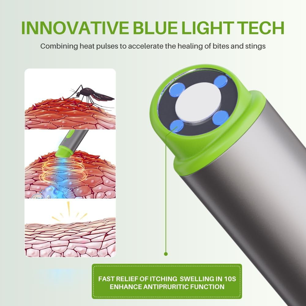 Ein Gerät mit blauem Licht zur Linderung von Insektenstichen.