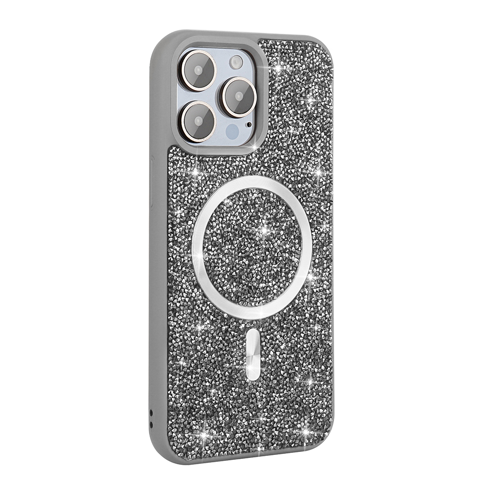 Simli ve MagSafe halkalı gri telefon kılıfı.
