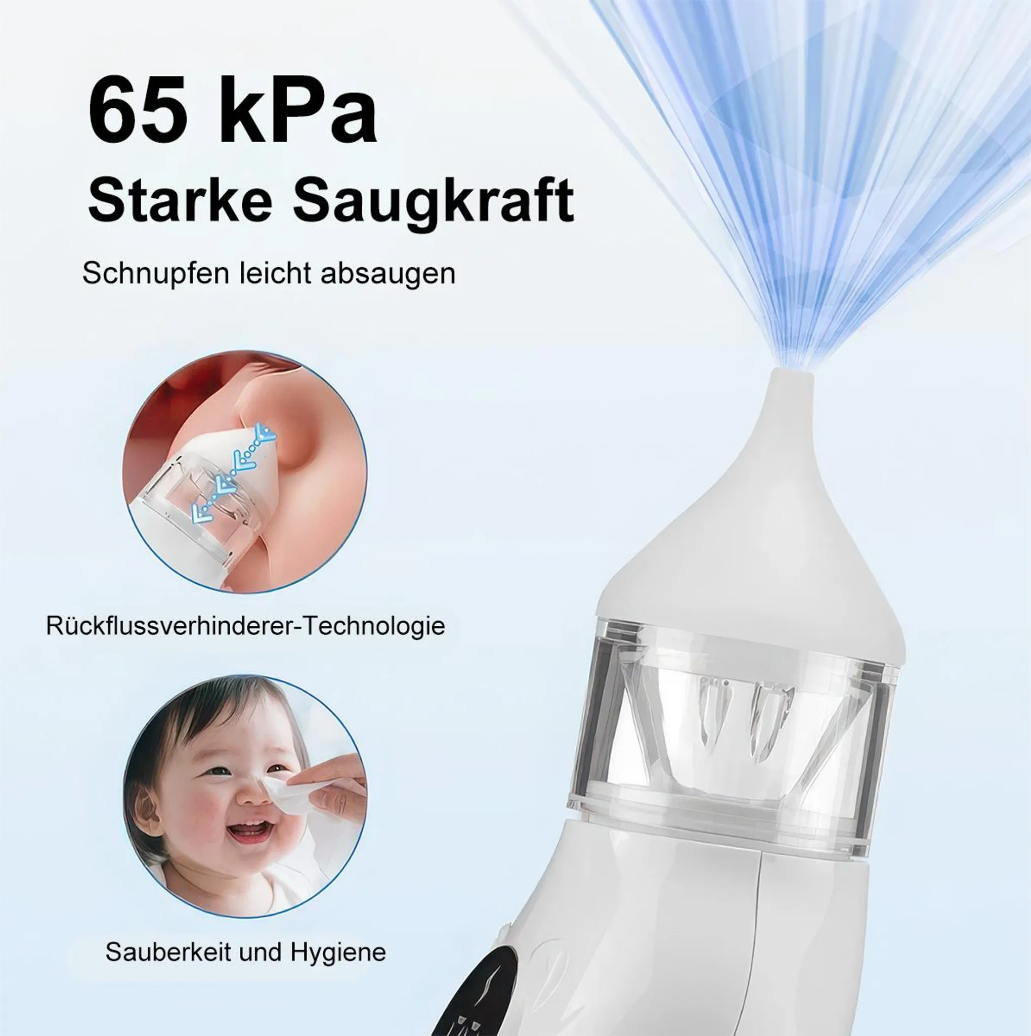 Saugkraft-Gerät mit Baby- und Nasensaug-Nahaufnahme.