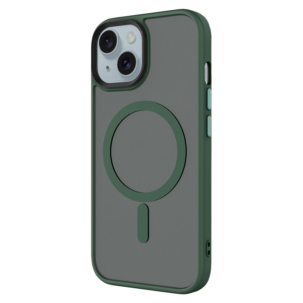 Arkada kamera kesimli ve manyetik halkalı yeşil iPhone kılıfı.