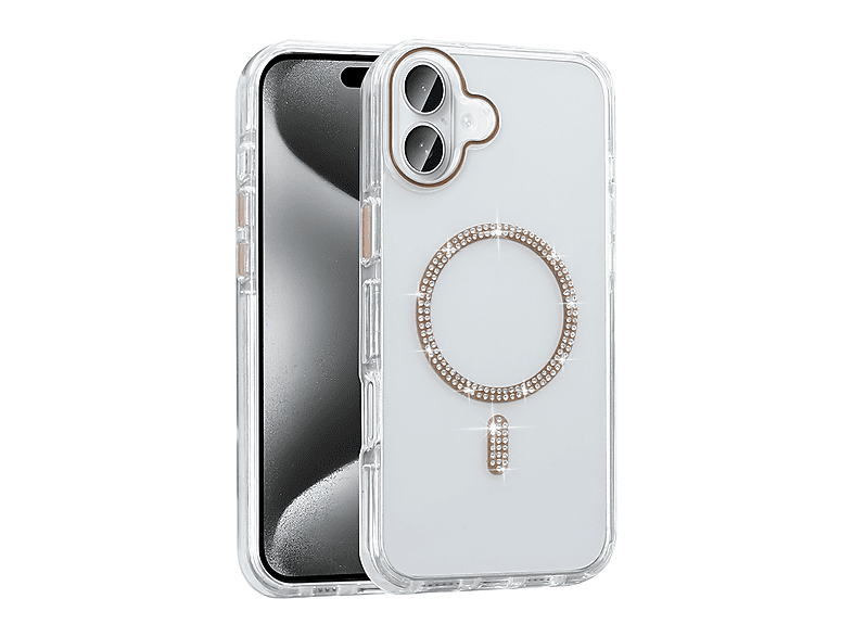 LOPARD iPhone 16 Uyumlu Taşlı Tasarım Mgsafe Şarj Özellikli Koment Silikon Kapak Telefon Kılıfı Altın
