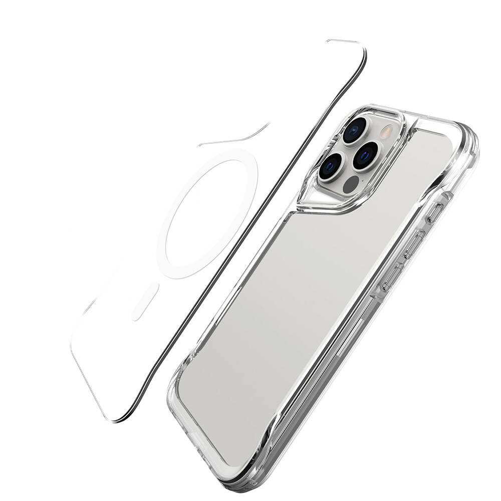 Mıknatıslı halkalı ve lens korumalı şeffaf telefon kılıfı.