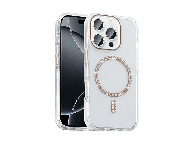 LOPARD iPhone 15 Pro Max Uyumlu Taşlı Tasarım Mgsafe Şarj Özellikli Koment Silikon Kapak Telefon Kılıfı Altın