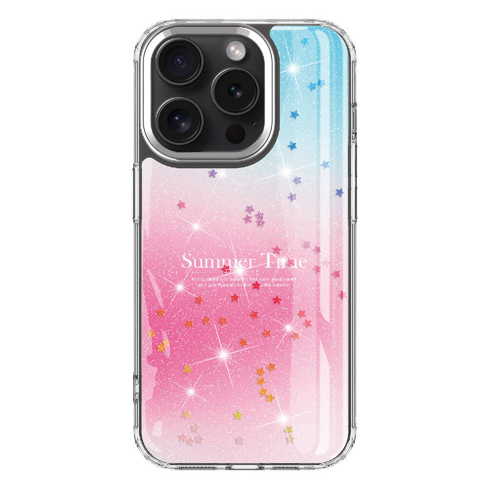 Yıldız simli ve pembeden maviye geçişli iPhone kılıfı.