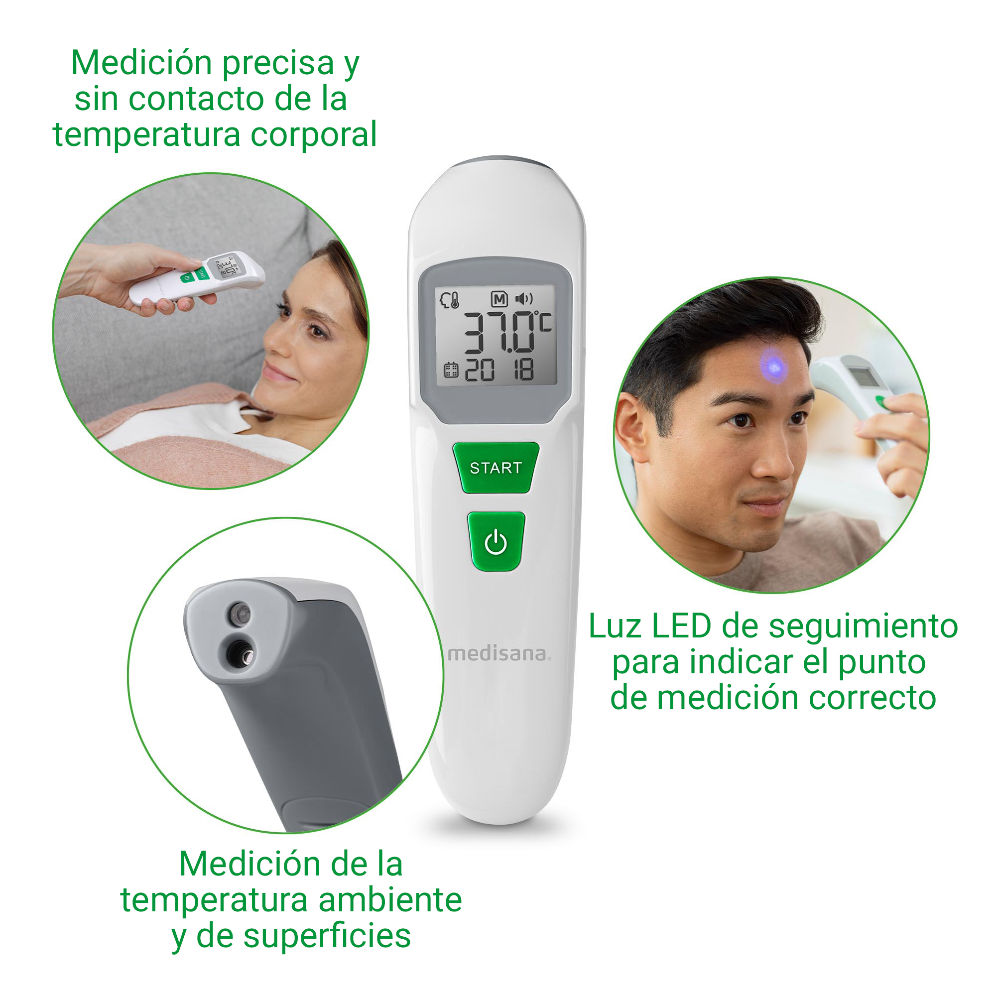 Ein Thermometer misst die Temperatur einer Person und zeigt 37,0 Grad an.