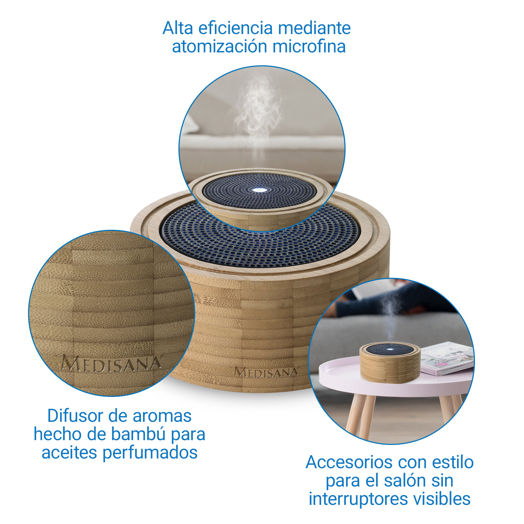 Un diffuseur d'arômes en bambou avec brumisation fine et design élégant.