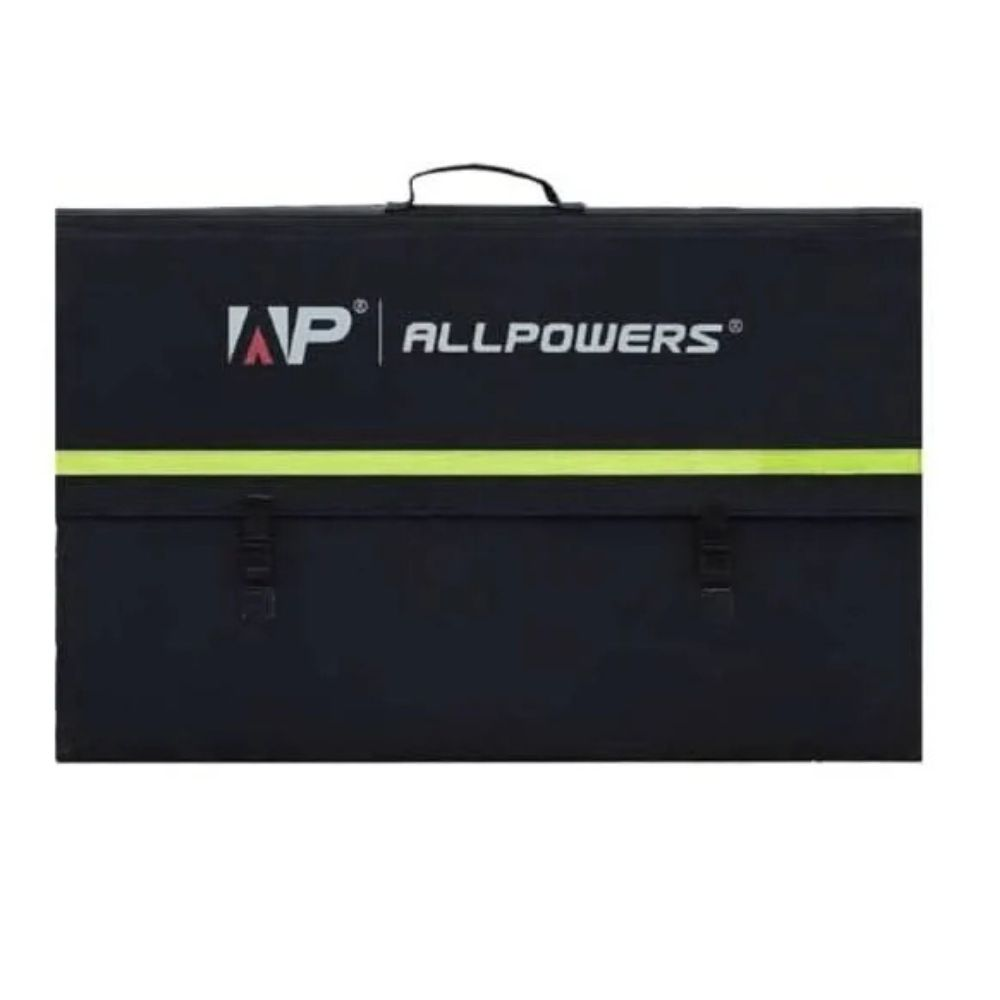 Czarna torba z logo AP ALLPOWERS i zielonym paskiem.