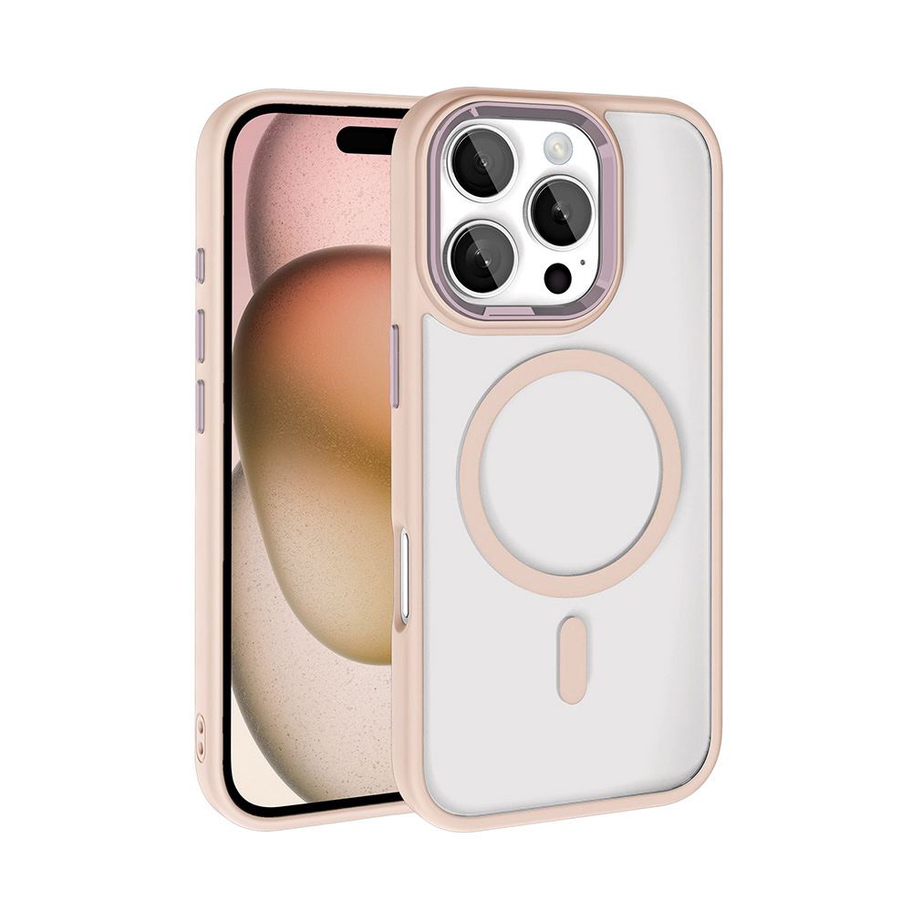 Telefonu koruyan pembe kenarlı şeffaf telefon kılıfı.