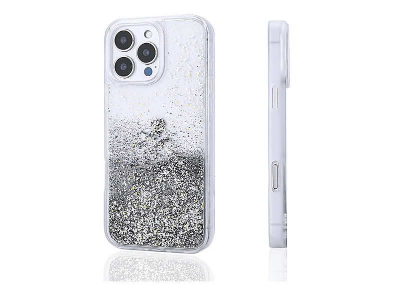 LOPARD iPhone 16 Pro Max Uyumlu Sıvılı Simli Şeffaf Arka Yüzey Keto Silikon Kapak Telefon Kılıfı Gümüş