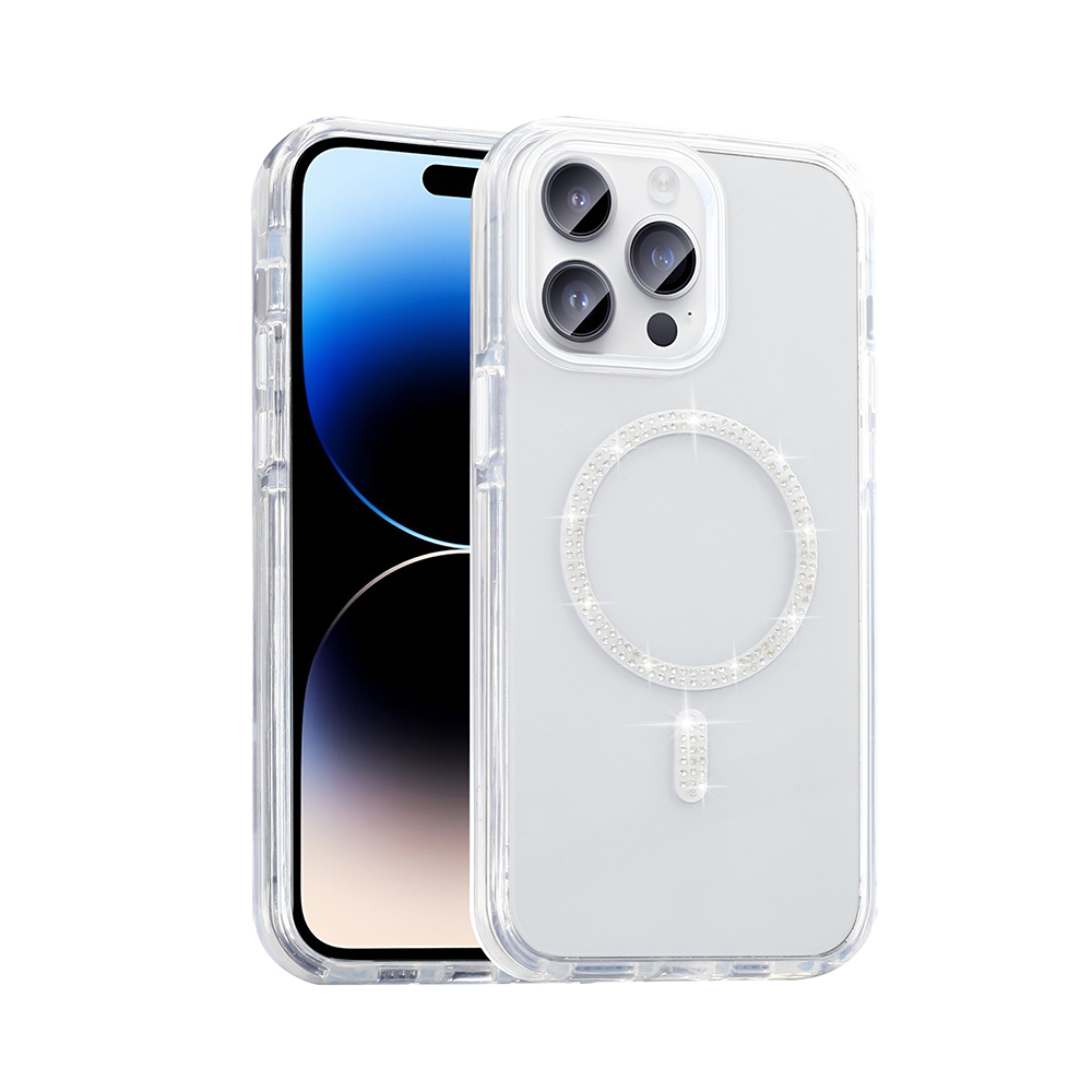 Parlak halkalı ve kamera korumalı şeffaf iPhone kılıfı.