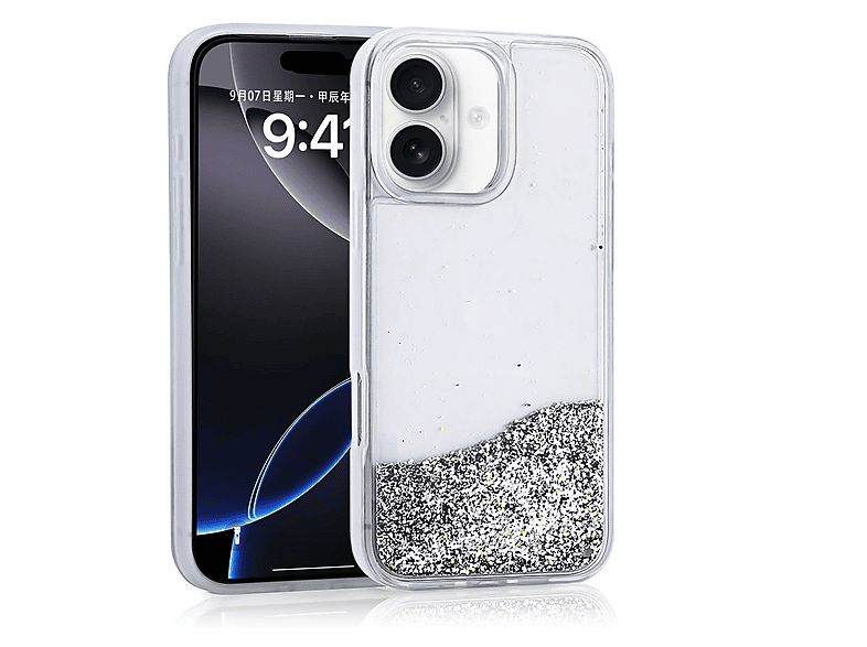 LOPARD iPhone 16 Uyumlu Sıvılı Simli Şeffaf Arka Yüzey Keto Silikon Kapak Telefon Kılıfı Gümüş