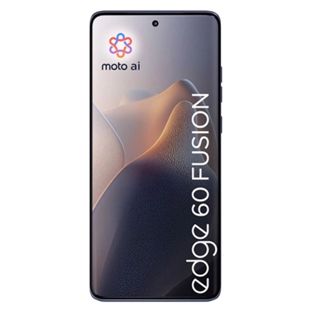Ciemnoniebieski telefon Motorola z logo moto ai i napisem edge 60 FUSION.
