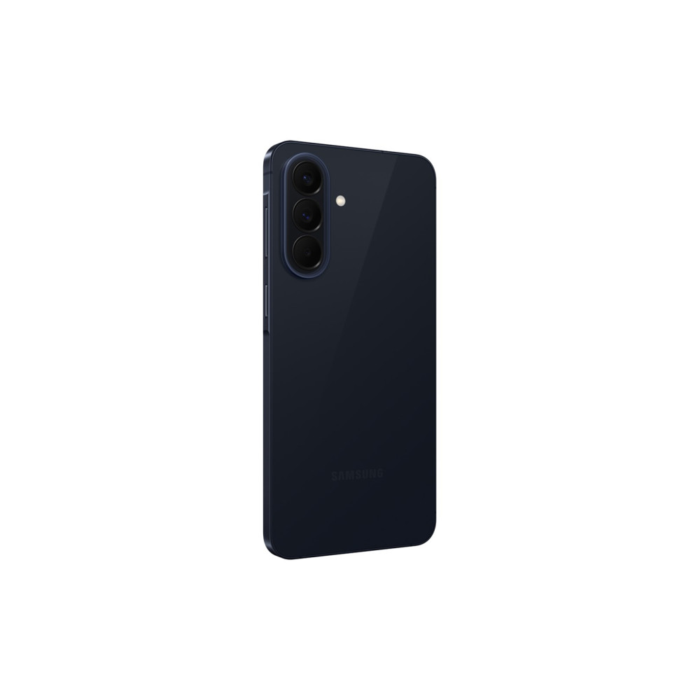 Ciemnoniebieski smartfon z trzema tylnymi aparatami i logo Samsung.