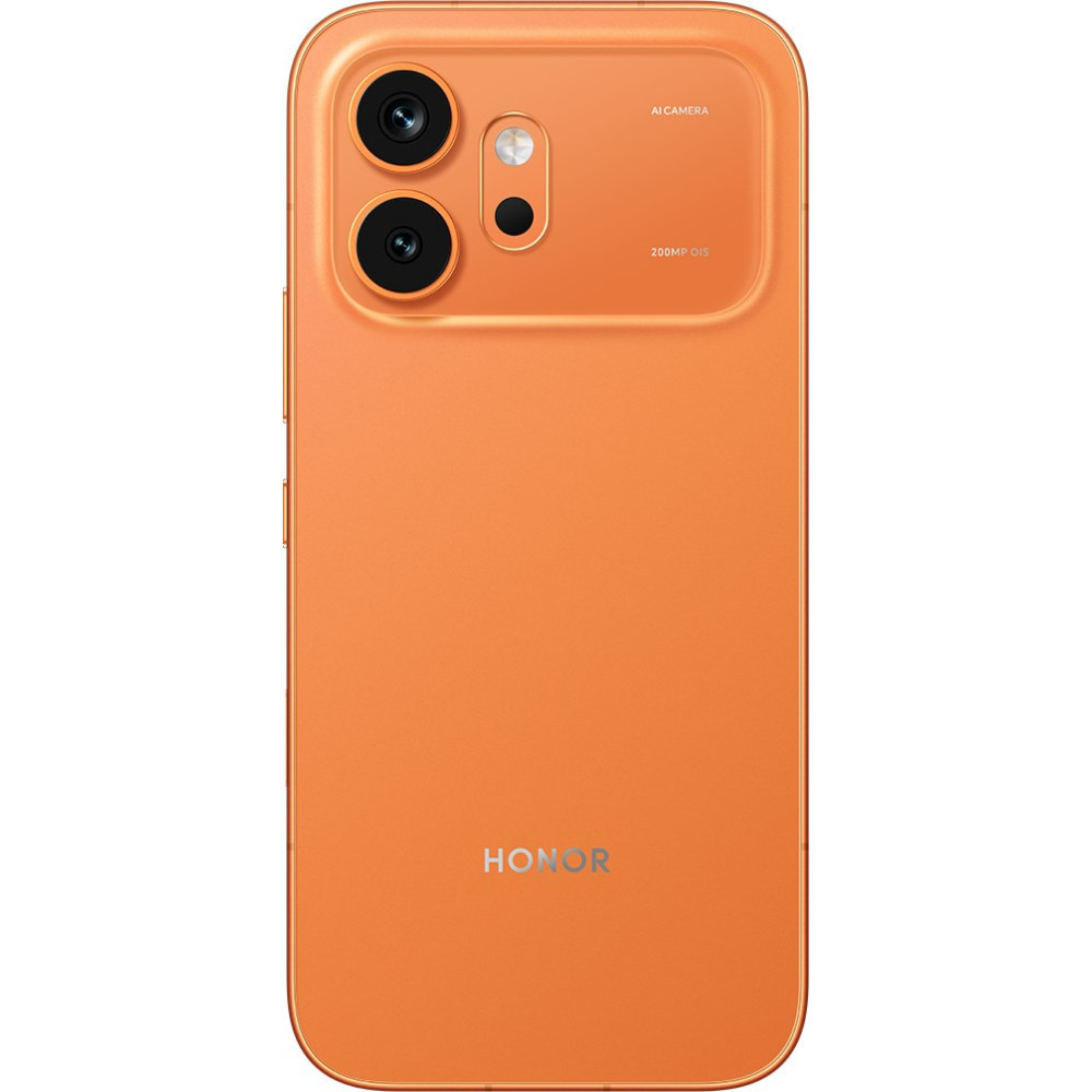 Pomarańczowy smartfon z potrójnym aparatem i logo HONOR z tyłu.