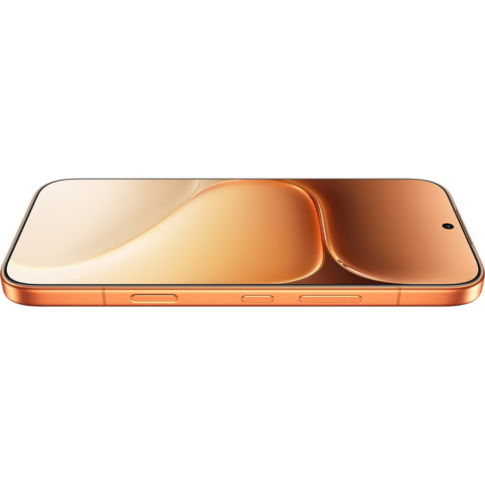 Pozioma pomarańczowa smartfon z zaokrąglonymi rogami na białym tle.