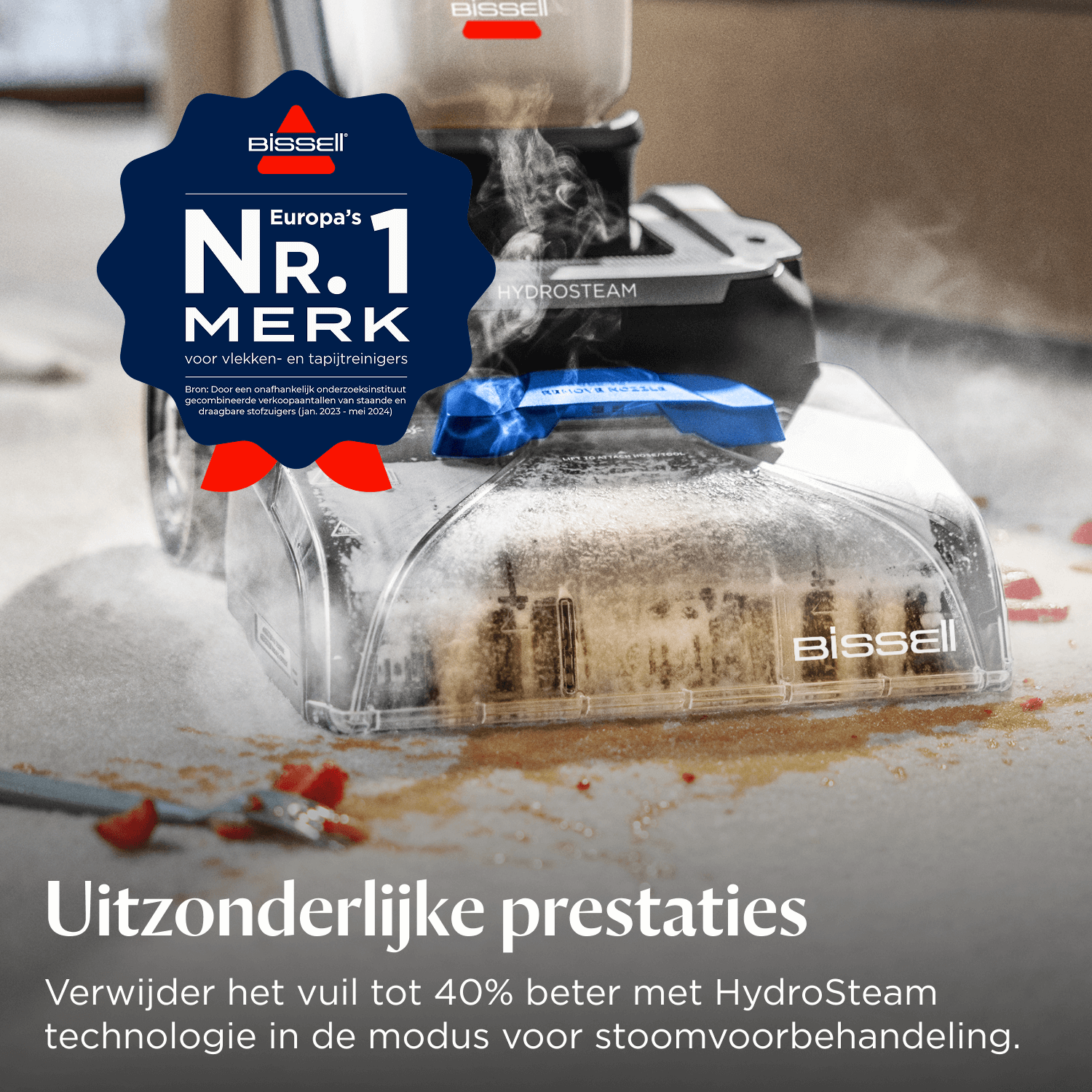Bissell HydroSteam Reiniger mit Dampf reinigt Teppiche und entfernt Schmutz.