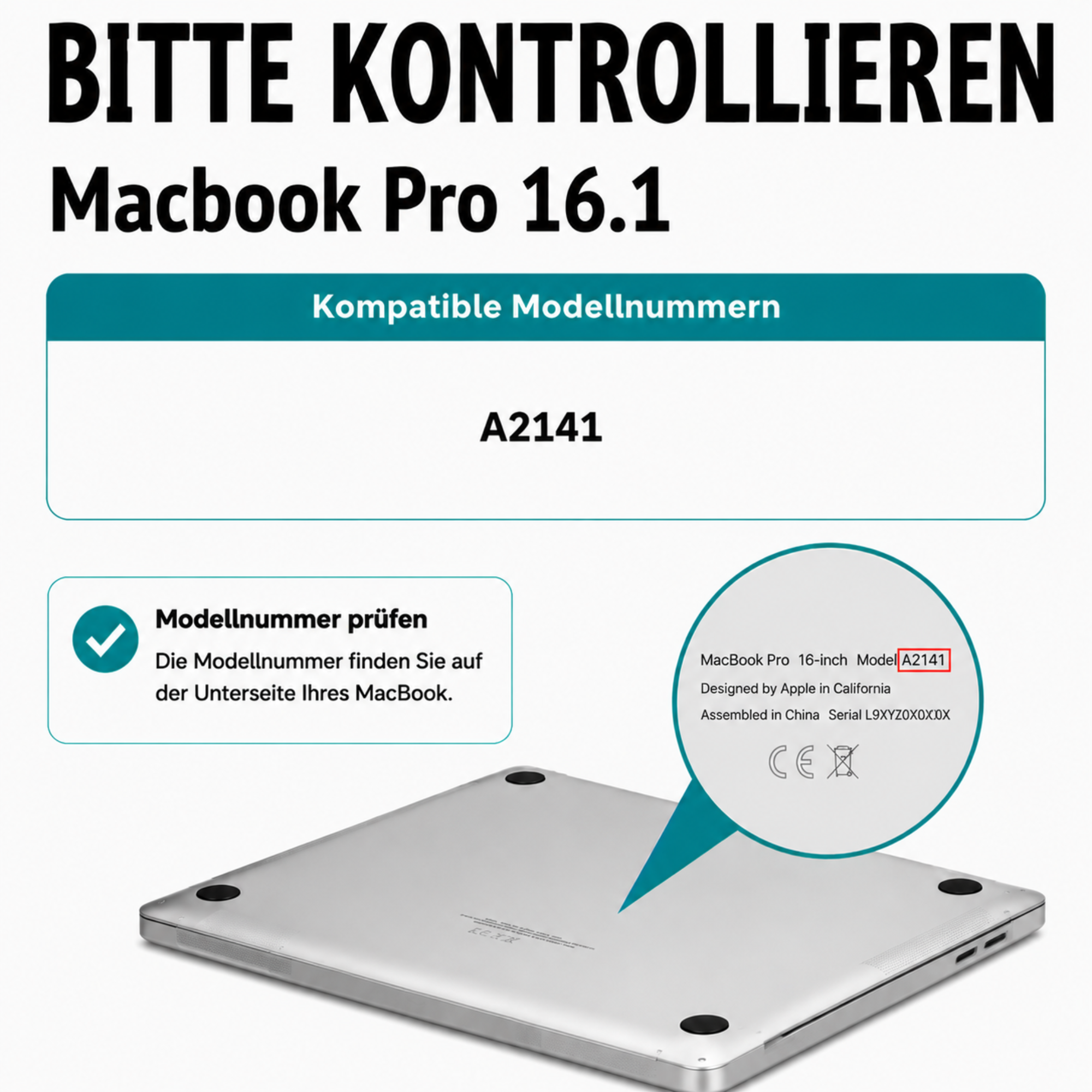 MacBook Pro 16,1 mit Modellnummer A2141 auf der Unterseite.