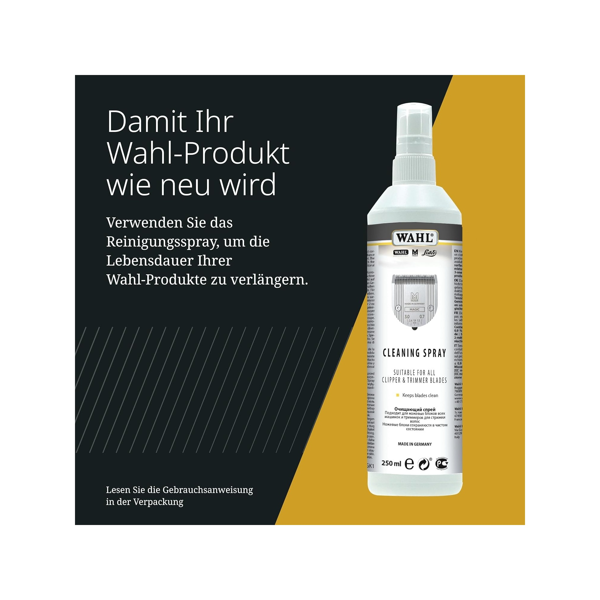 Spray pulitore Wahl per lame di tagliaerba e rifinitore, 250 ml.
