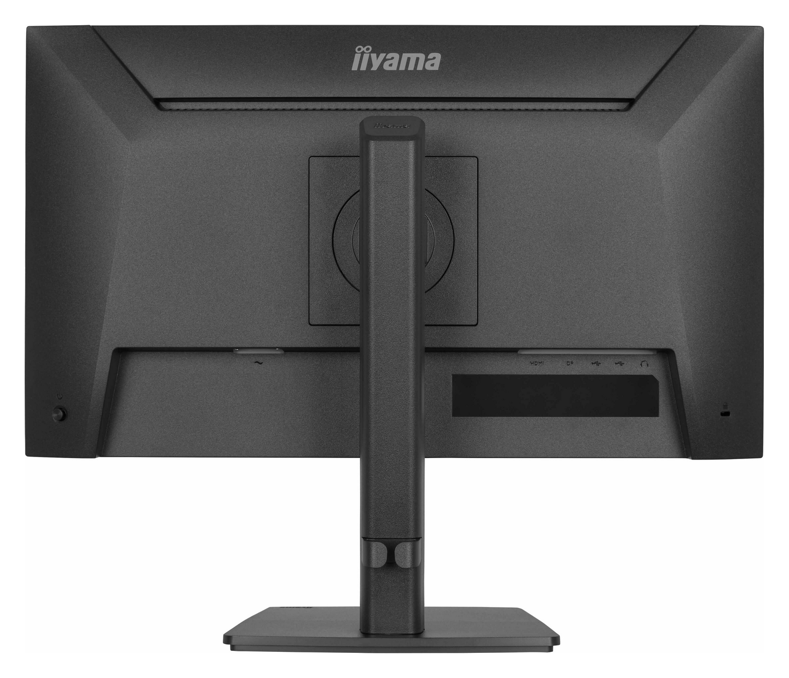 Retro di un monitor nero con logo 'iiyama' e porte visibili.