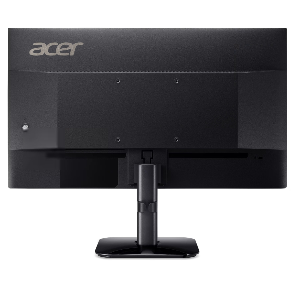 Vista posteriore di un monitor Acer nero con supporto.