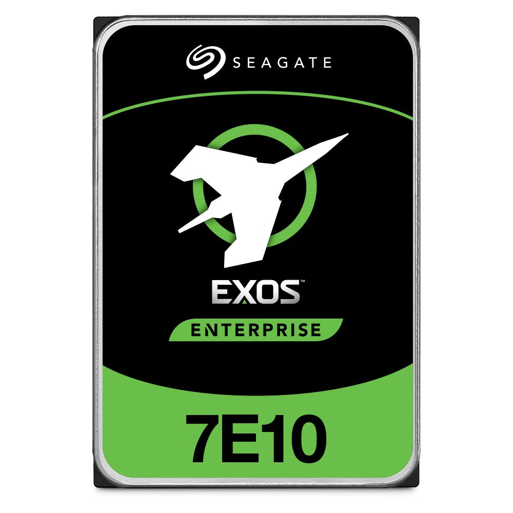 Disque dur Seagate Exos Enterprise 7E10 avec logo faucon blanc sur noir.