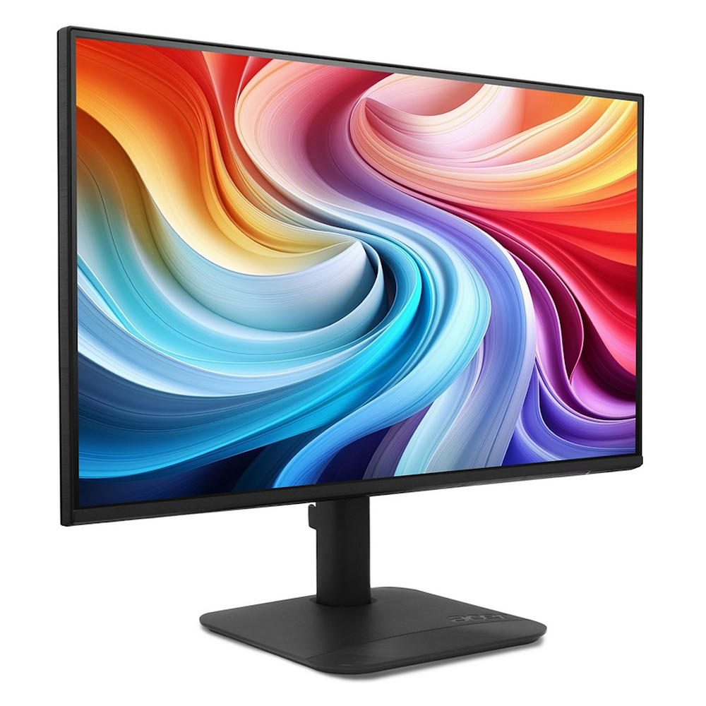Un monitor nero con uno sfondo astratto e colorato.