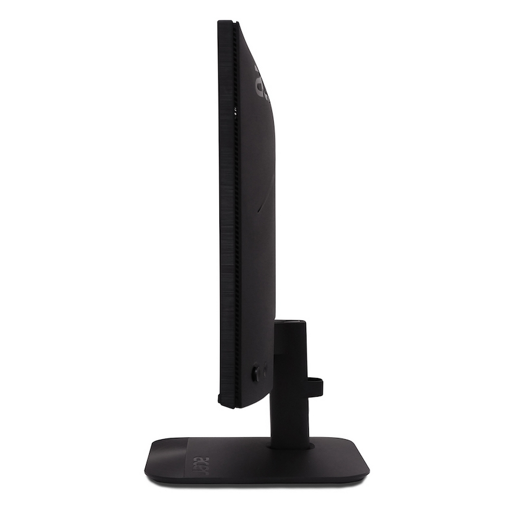 Monitor nero di profilo su sfondo bianco.