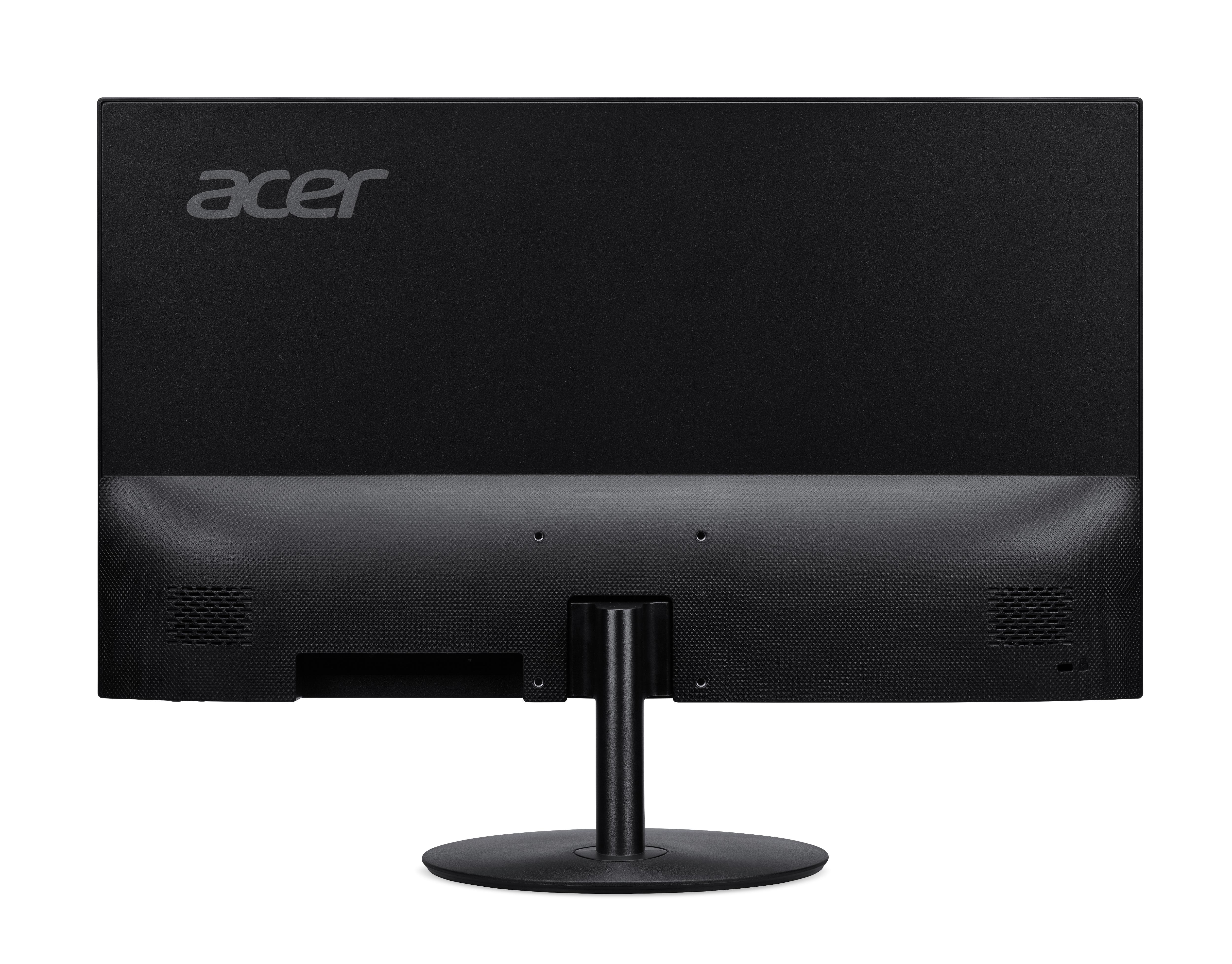 Vista posteriore di un monitor Acer nero con supporto.