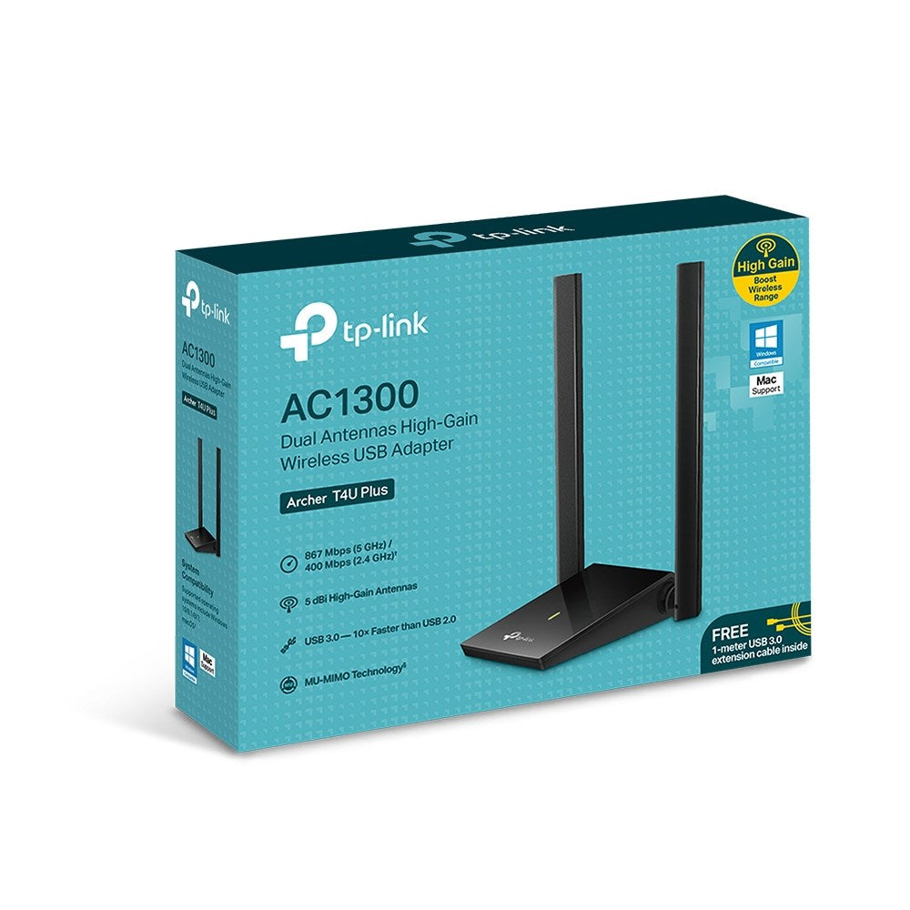 Adaptateur USB sans fil TP-Link AC1300 Dual Antennas High-Gain avec deux antennes et câble d'extension USB 3.0 gratuit.