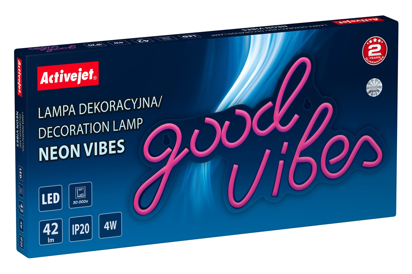 Scatola per lampada decorativa al neon 'good vibes' rosa con tecnologia LED.
