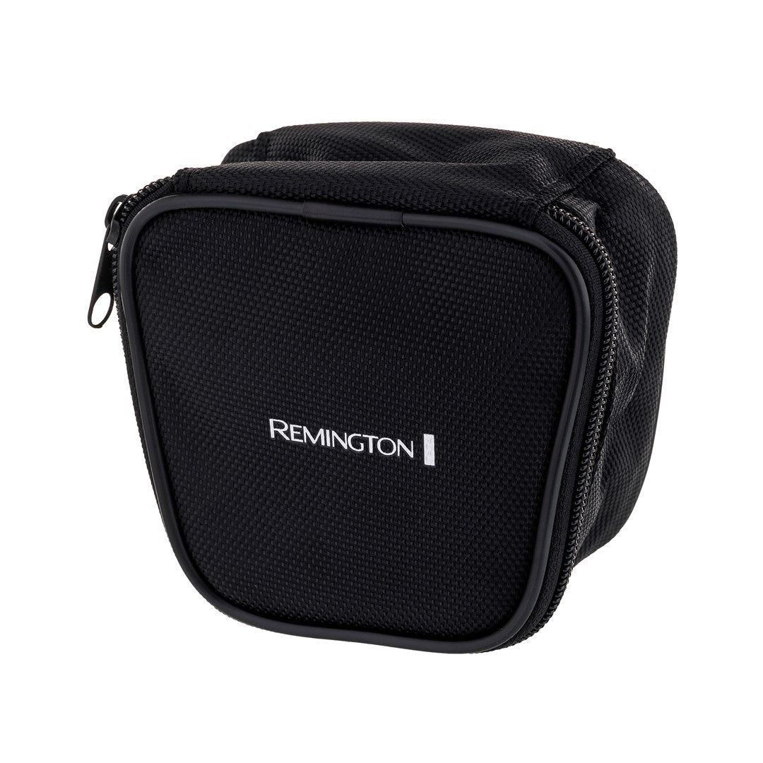 Black Remington travel pouch with zipper and logo.