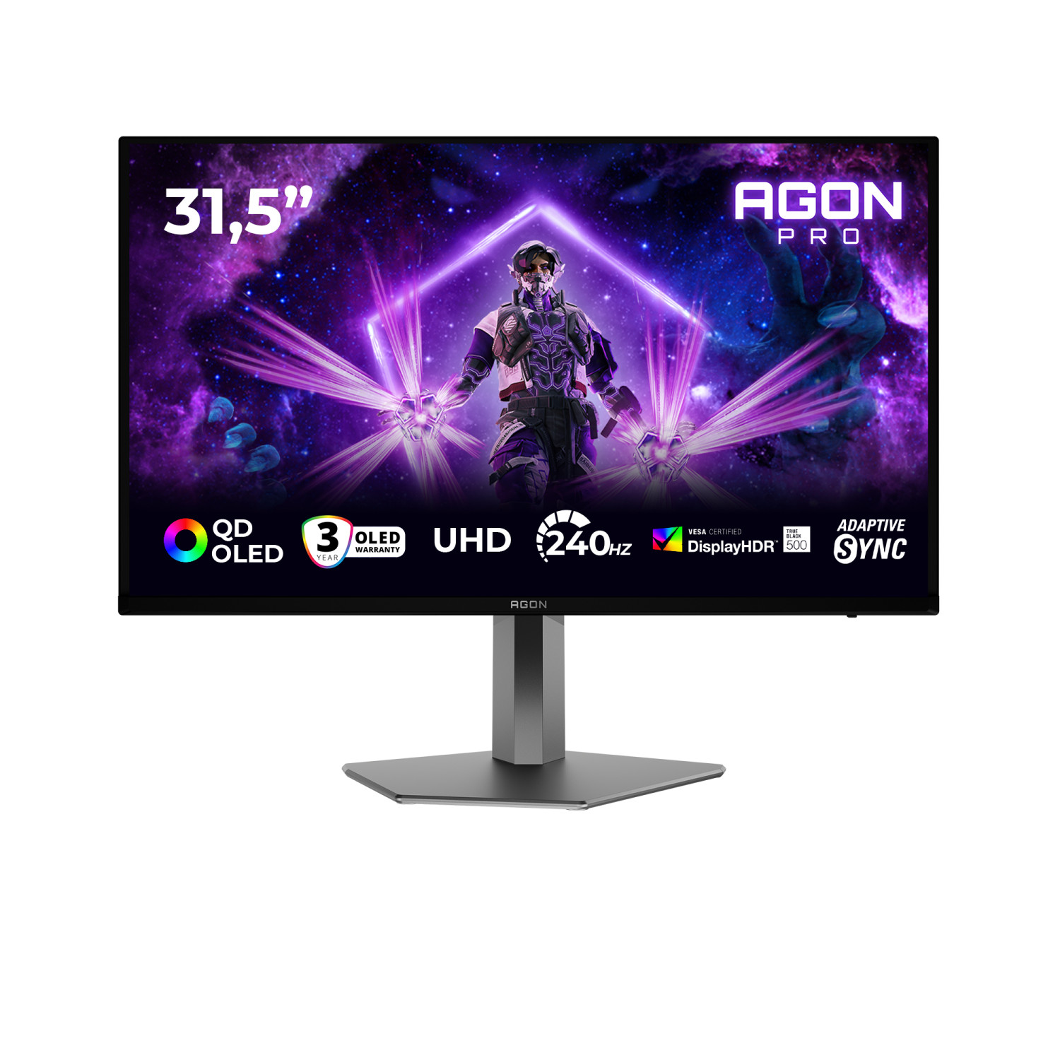 Monitor AGON PRO da 31,5" con QD OLED, UHD, 240Hz e Adaptive Sync.