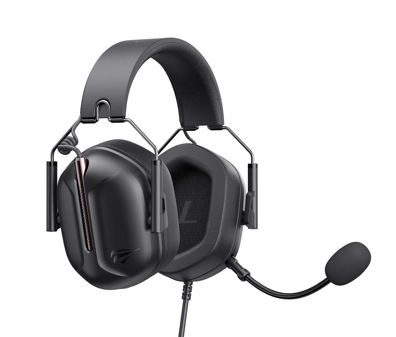Schwarze Gaming-Kopfhörer mit Mikrofon und gepolstertem Kopfbügel.