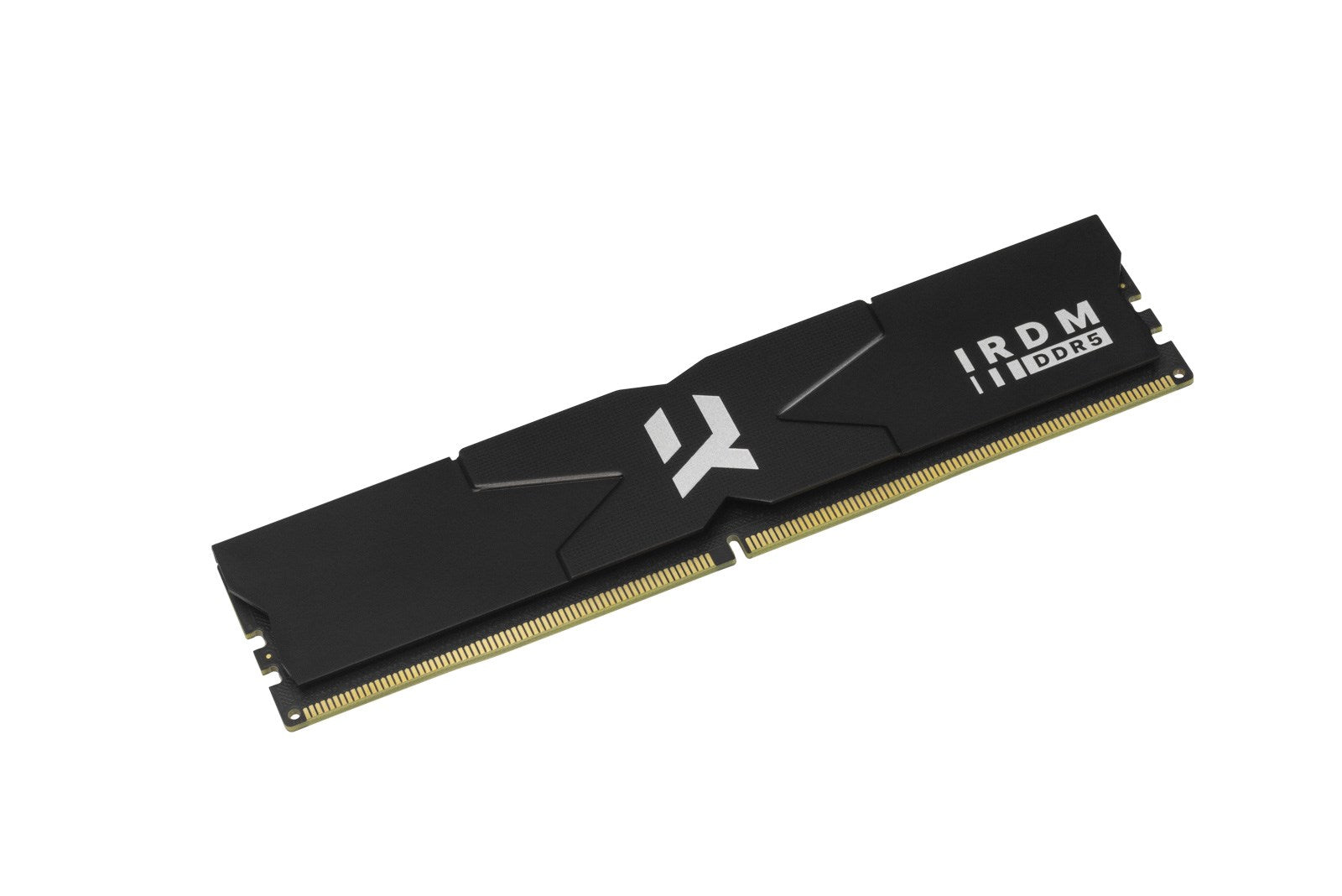 Czarny moduł RAM DDR5 z srebrnym logo i napisem.