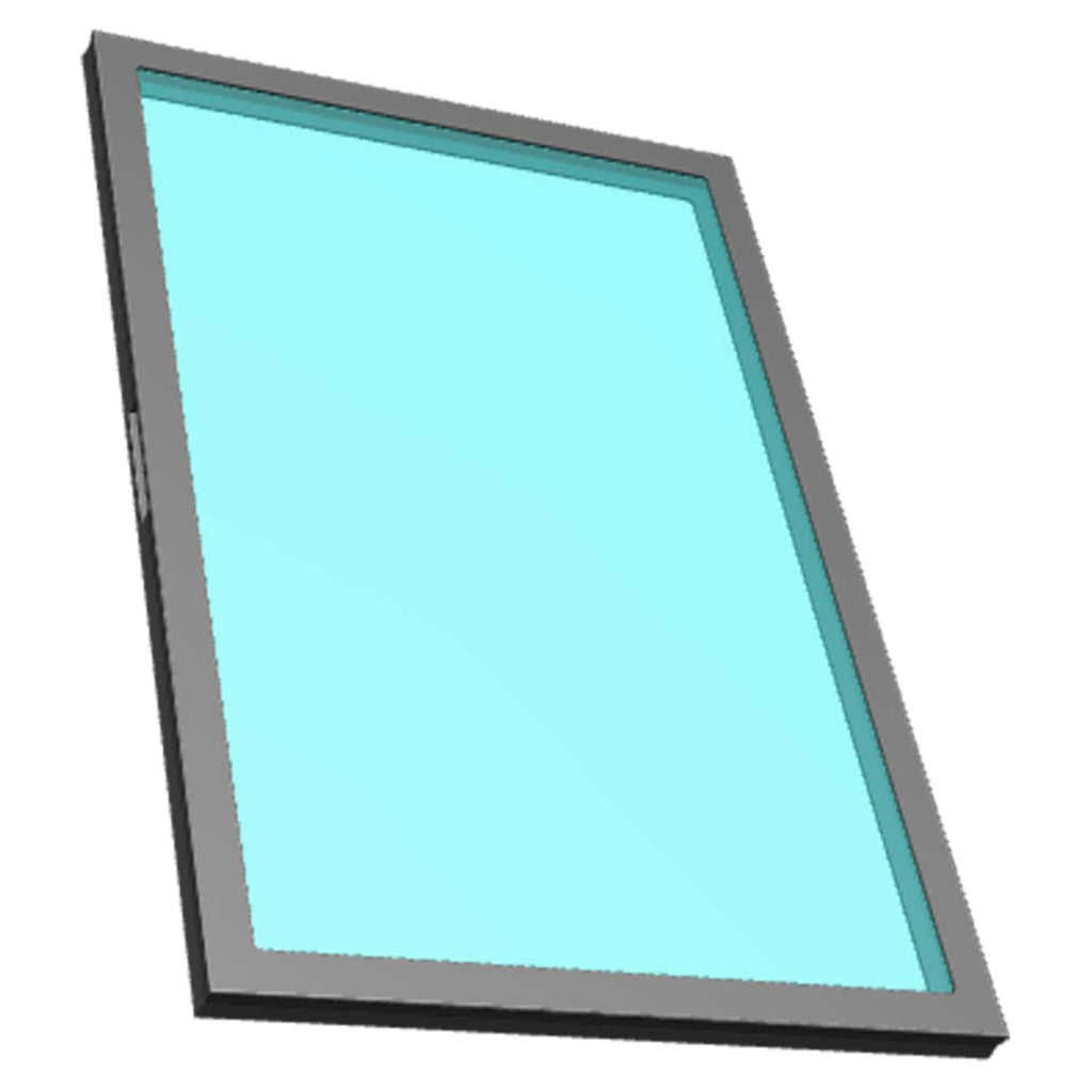 Ein rechteckiger Rahmen mit einem hellblauen Fenster.