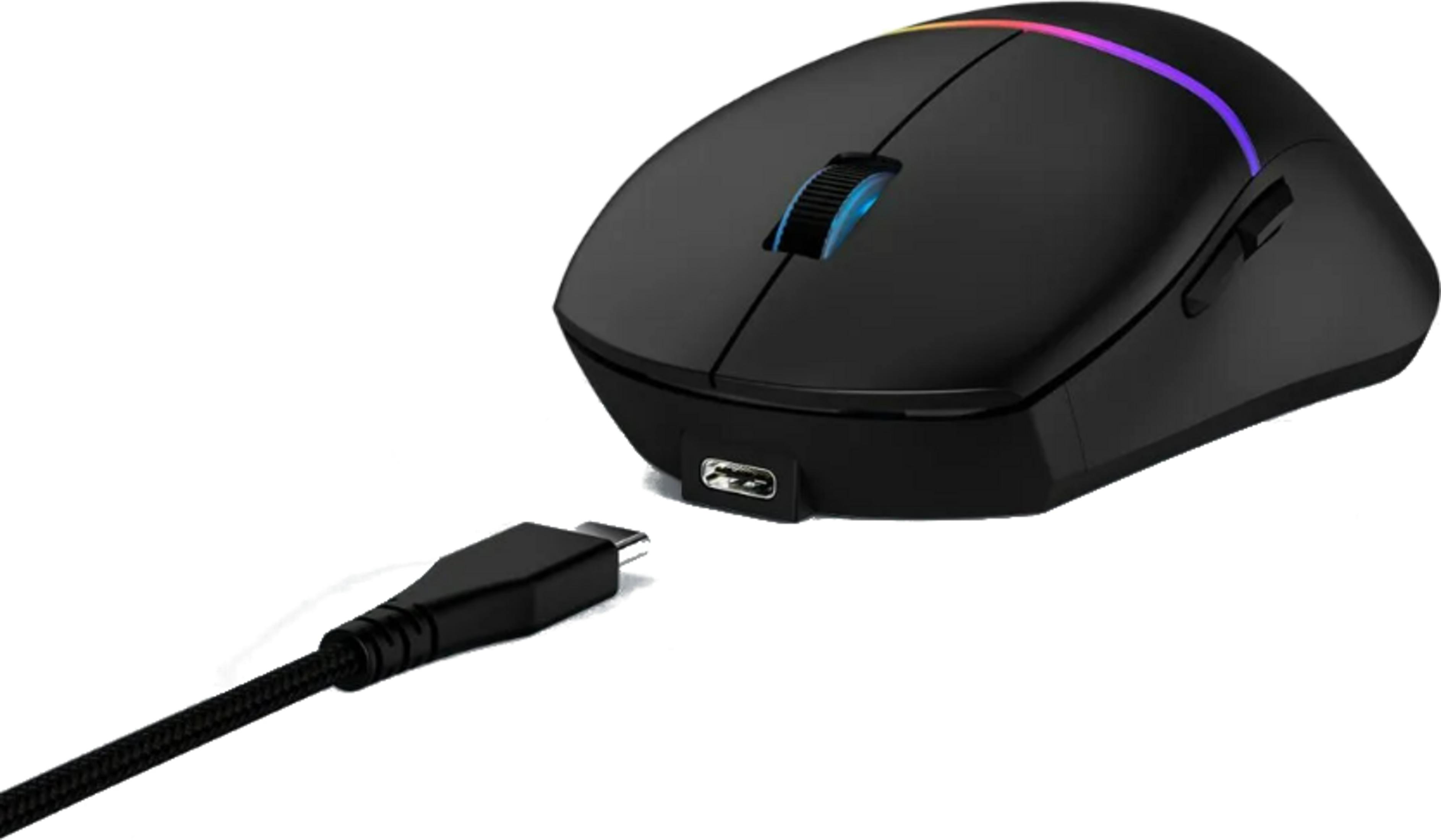 Mouse gaming nero con illuminazione RGB e cavo USB-C