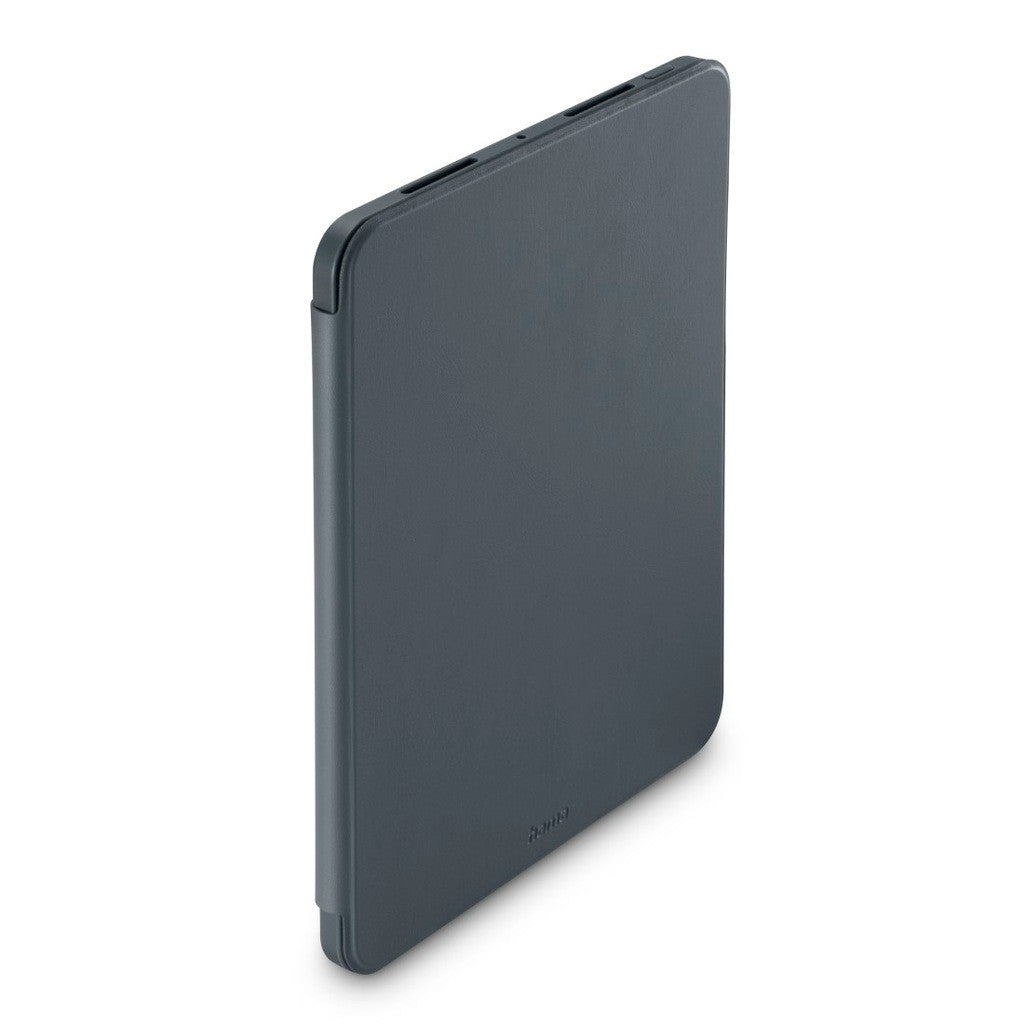 Dunkelgraues Tablet-Etui mit Aussparungen oben.
