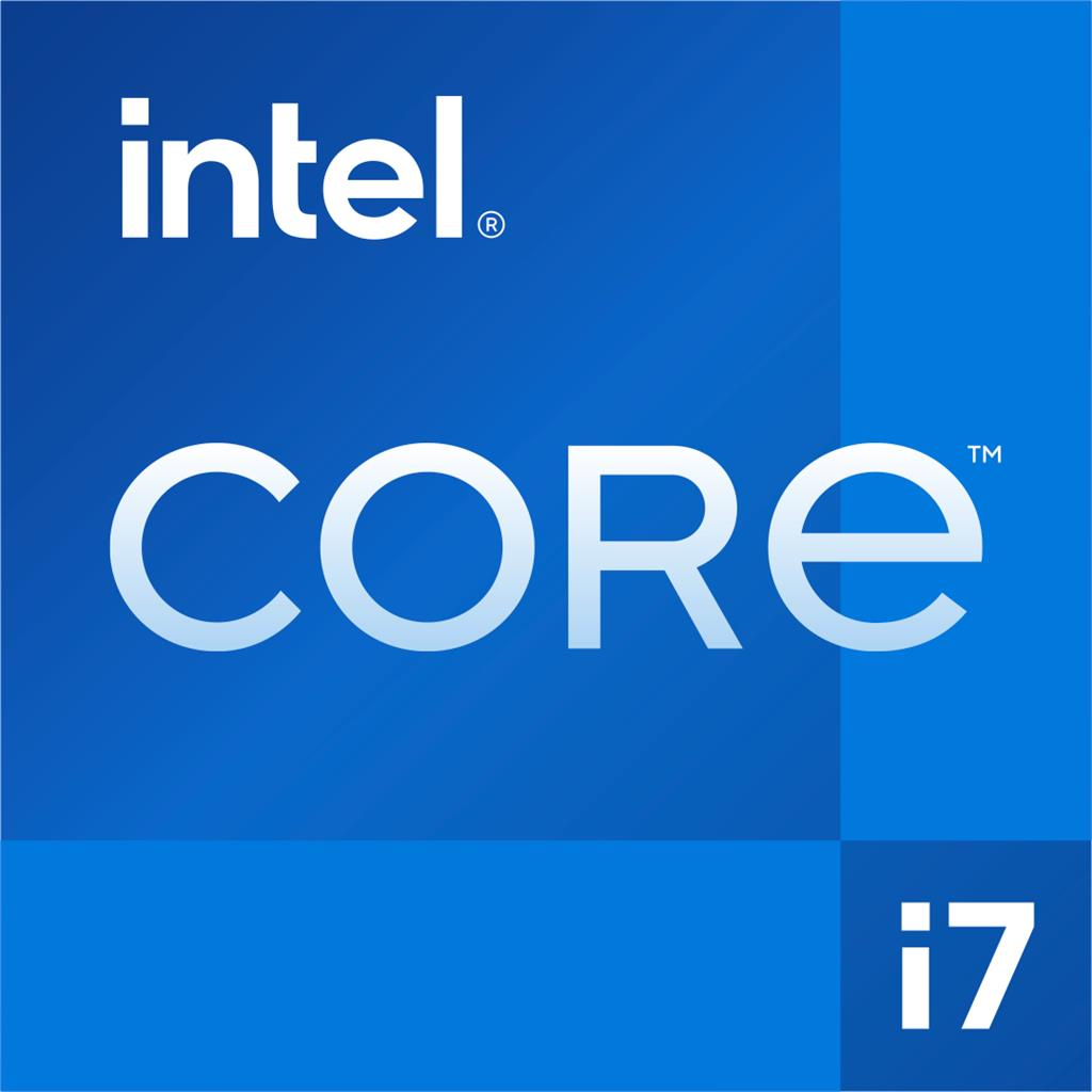 Intel Core i7 Logo auf blauem Hintergrund.