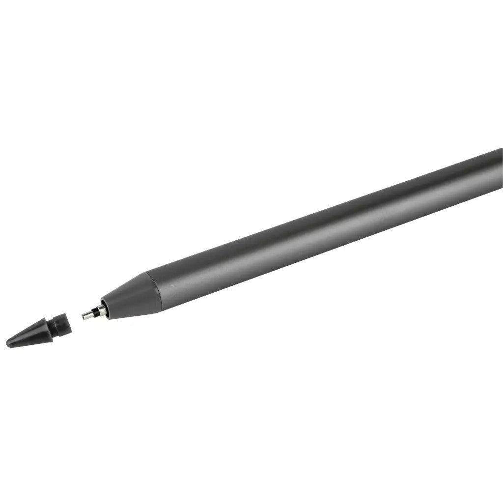 Un stylet sombre avec une pointe détachée sur fond blanc.