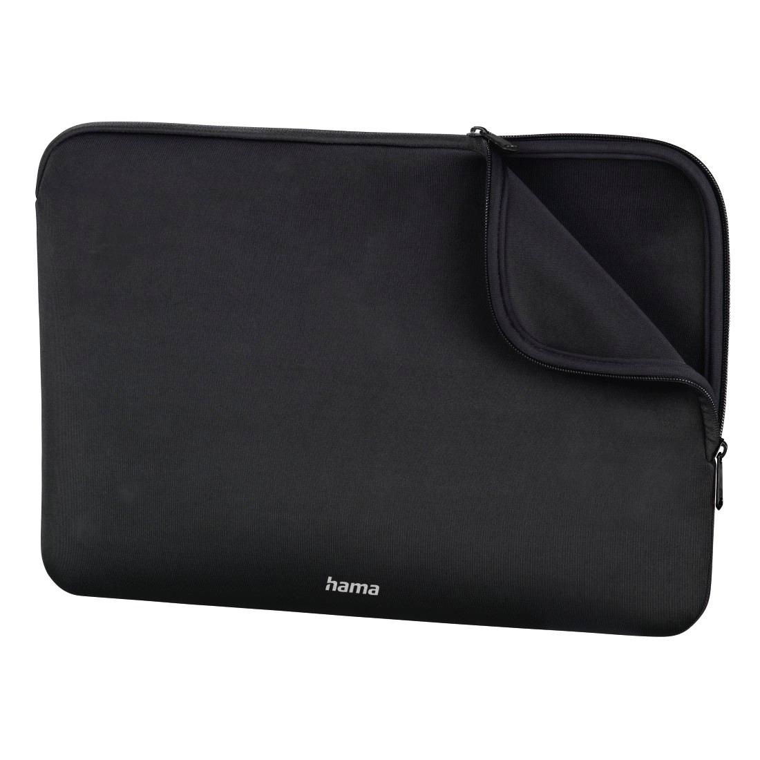Custodia nera per laptop con cerniera, logo Hama.