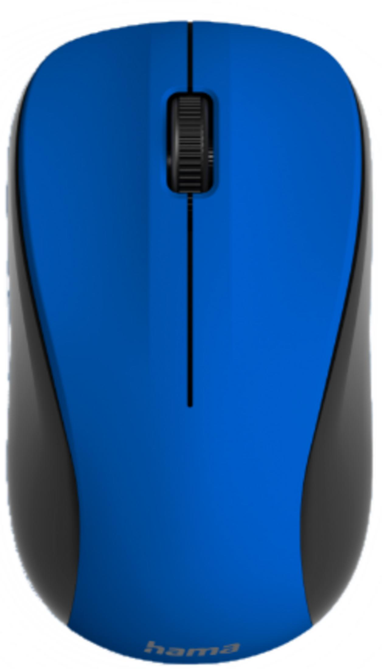 Een blauw-grijze computermuis met een scrollwiel in het midden.