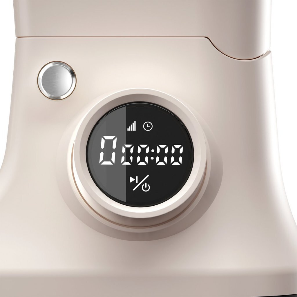 Un frullatore beige con display digitale che mostra 00:00.