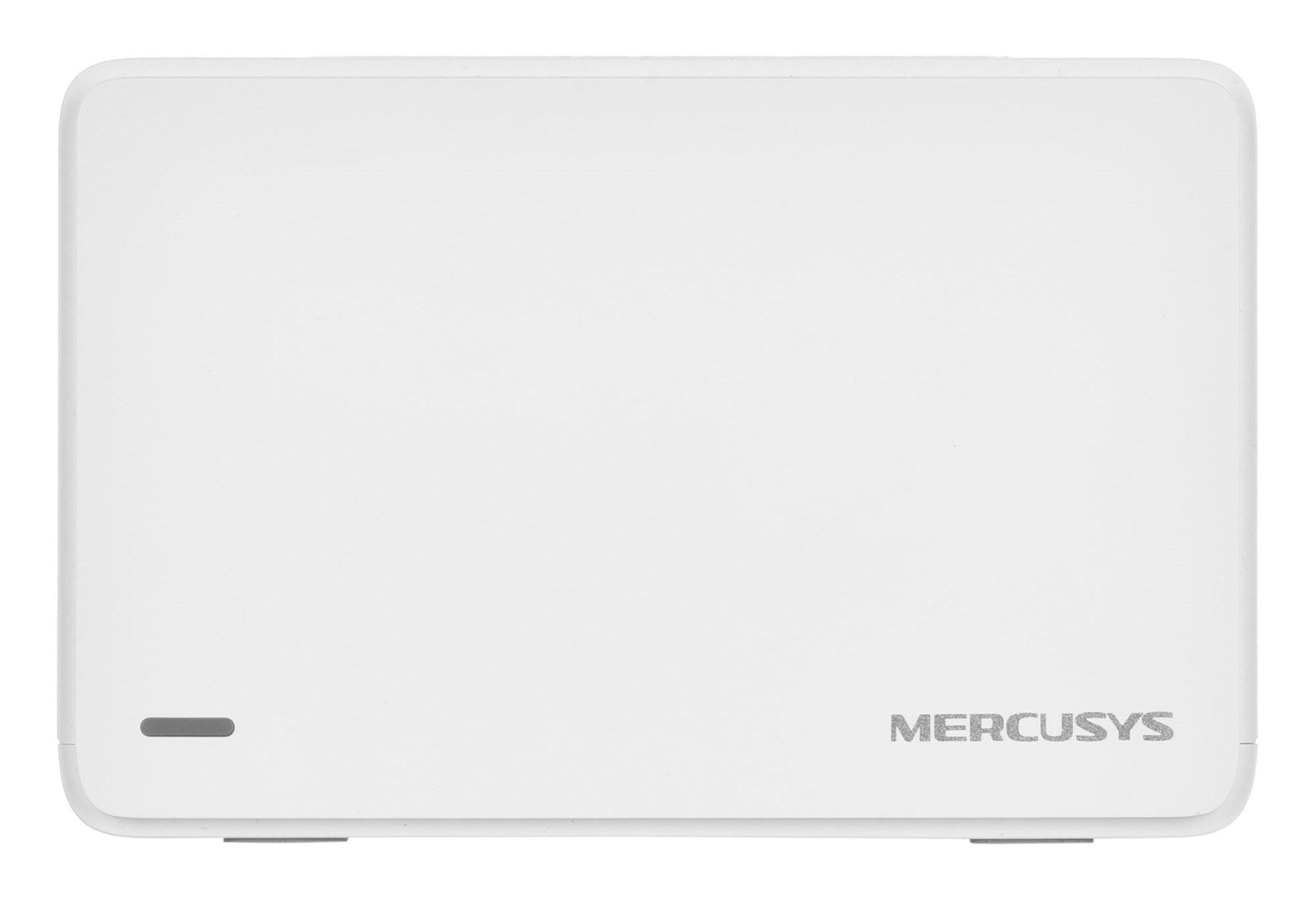 Witte MERCUSYS doos met een kleine zwarte streep en logo.