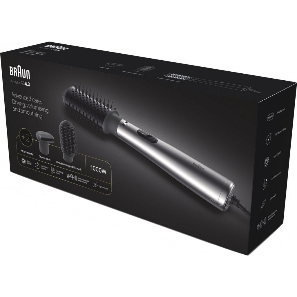 Scatola Braun Air Styler AS4.3 con dispositivo e accessori.