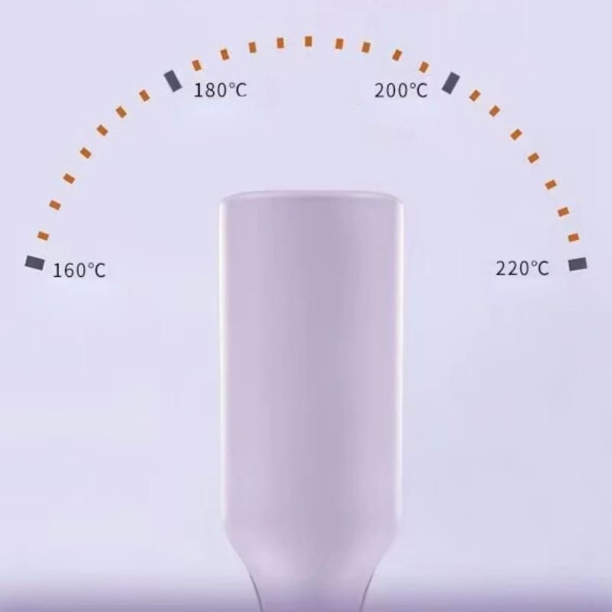 Un termómetro muestra temperaturas de 160°C a 220°C.