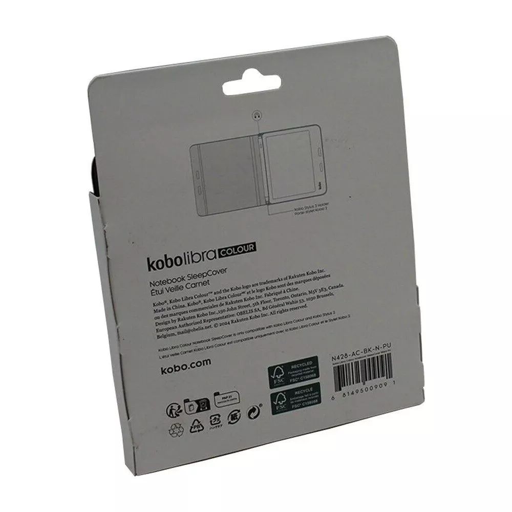 Kobo Libra Colour Notebook SleepCover ambalajı, ürün resmi ve detayları ile.